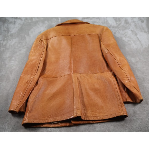 Vintage Robert Lewis Leather Coat Mens 42 Brown Glazed Lambskin Overcoat 70s - Picture 2 of 12